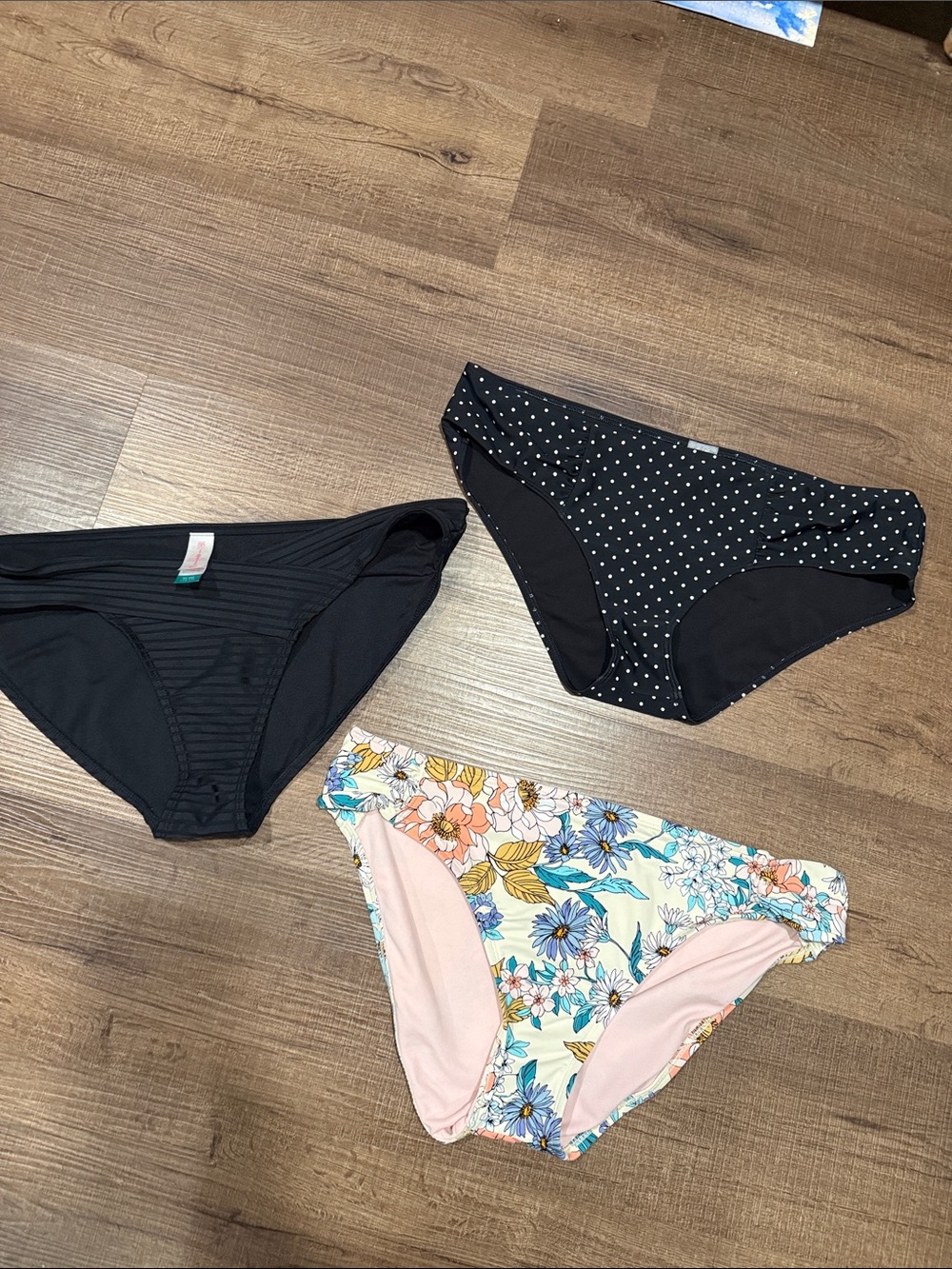 Women's Black, Polka Dot Black & Floral Bikini Bottoms - 3 Pack